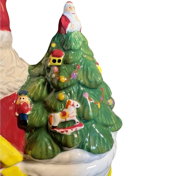 SPODE "Christmas Tree" Santa Handpainted Ceramic COOKIE JAR Holiday 10.75" tall - Picture 6 of 16